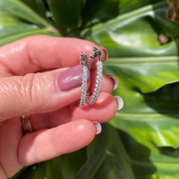 SS Inside- Out Wht CZ Hoops - Picture 1 of 11